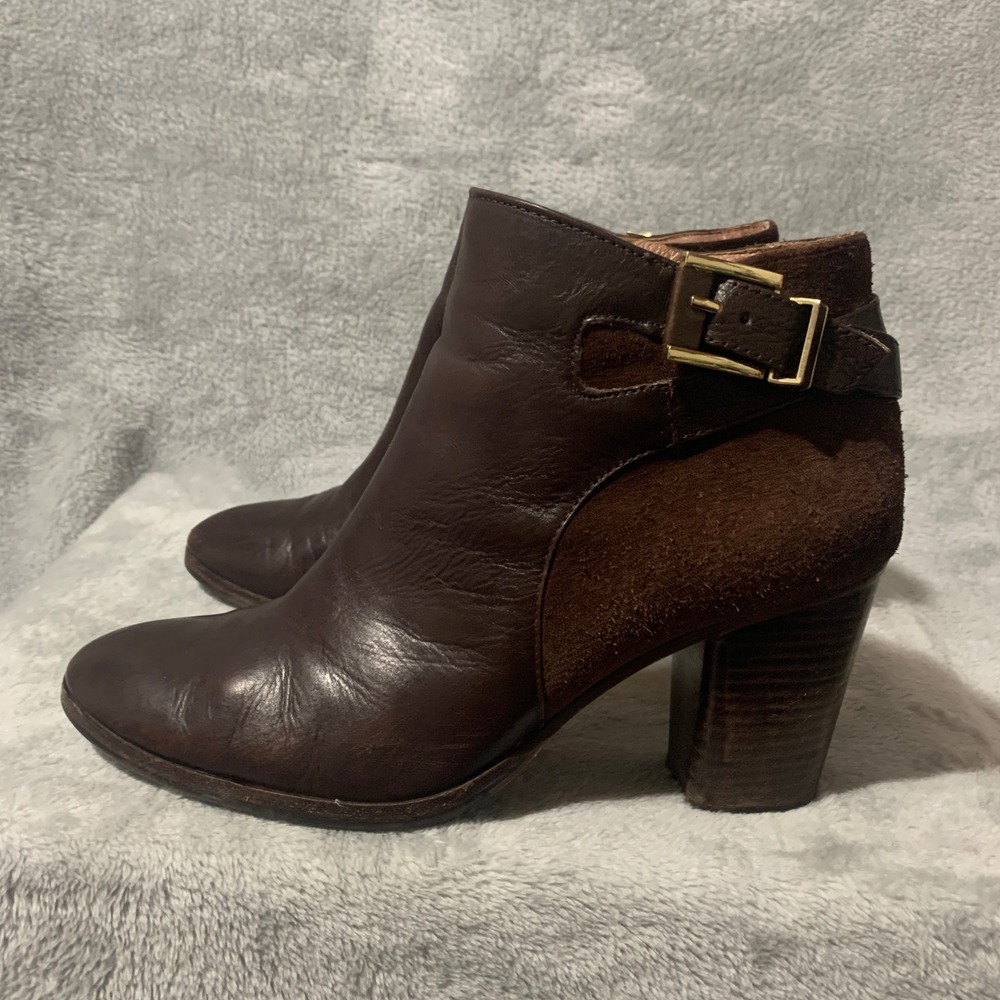 Louise et Cie Vasca‎ Ankle Boots Size 8.5 M Brown Leather Suede Buckle  LO-VASCA